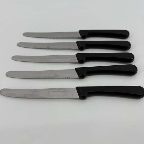 Tramontina Serrated Steak Knives Set of 5 Black Handle 9" Stainless Inox Brazil - Picture 4 of 5